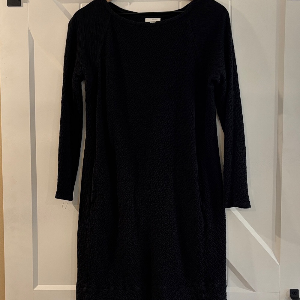 Classic Black Long-Sleeve Crewneck Dress